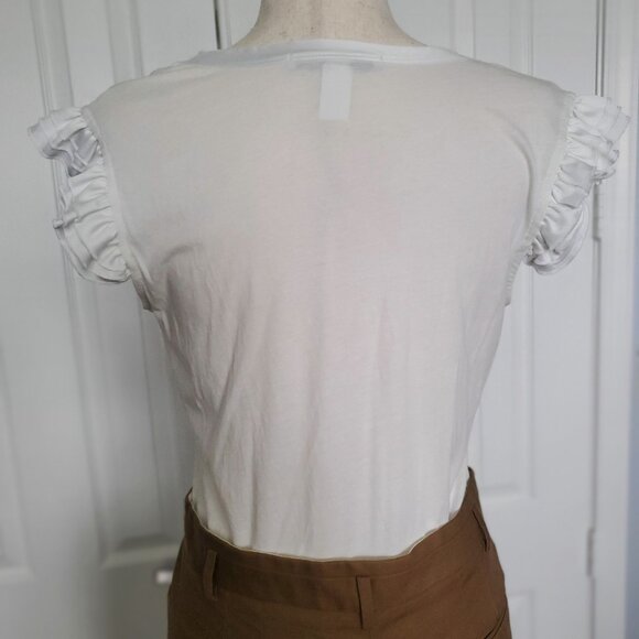 NWOT - Mango Ruffle Embellished White 100% Cotton Top Small - Picture 5 of 13